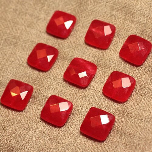 2pc - perles de pierre - jade carrés facettés 14mm rouge cerise - 4558550028013