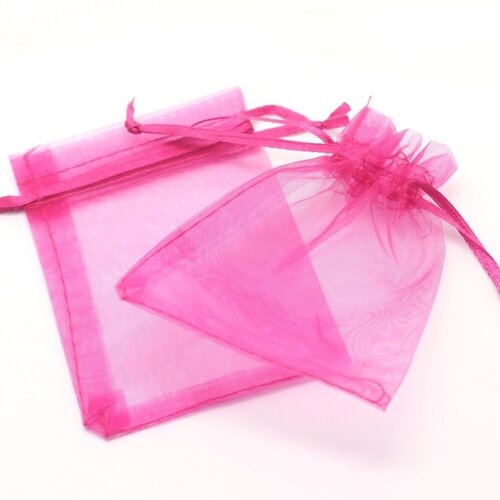 100pc - sacs pochettes cadeaux bijoux tissu organza 10x8cm rose fuchsia - 4558550027986