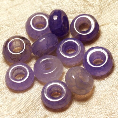 3pc - perle pierre perçage 5mm - agate violette rondelle facettée 14mm   4558550027856