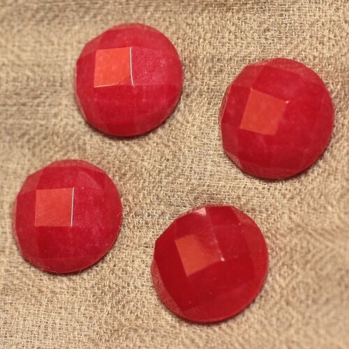 1pc - cabochon de pierre - jade rond facetté 20mm rouge cerise - 4558550027641