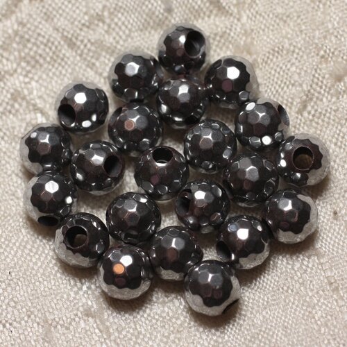 4pc - perles de pierre perçage 2.5mm - hématite rhodium facettée 8mm   4558550027467