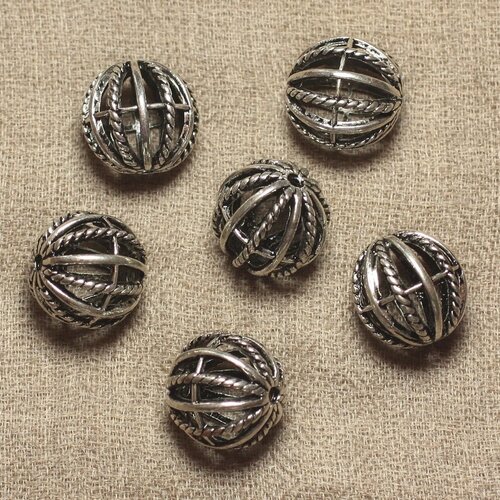 Perle métal argenté rhodium boule cage 18mm - 1pc  4558550027313