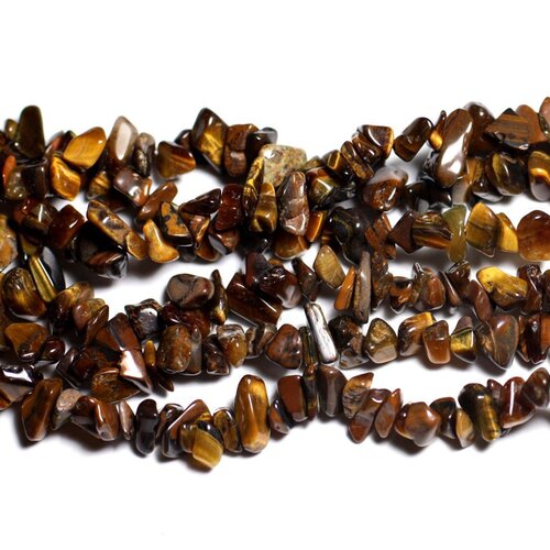 120pc environ - perles pierre - oeil de tigre rocailles chips 5-10mm marron bronze doré noir