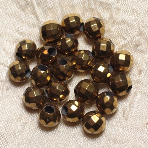 5pc - perles de pierre perçage 2.5mm - hématite dorée facettée 8mm   4558550026804