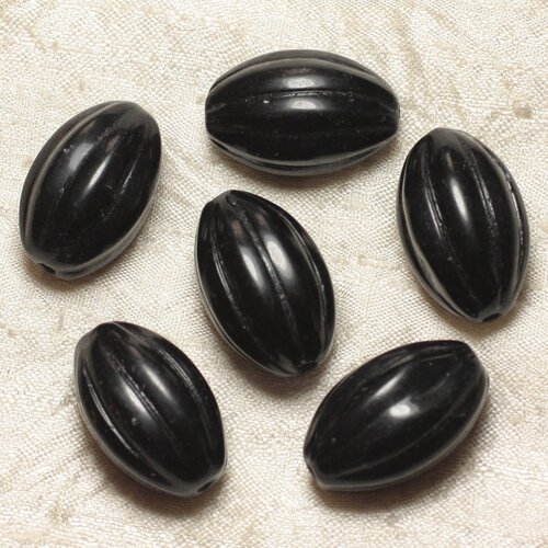 Perle de pierre perçage 2.5mm - obsidienne olive gravée 30mm  4558550026767