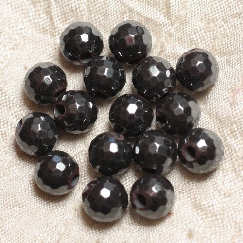 5pc - perles de pierre perçage 2.5mm - hématite facettée 10mm  4558550024787
