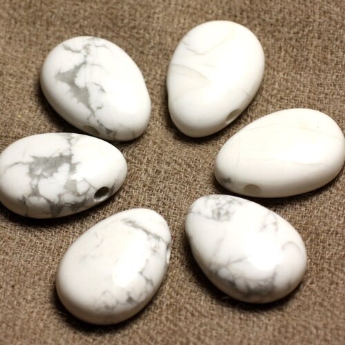 Pendentif en pierre semi précieuse - howlite goutte 25mm blanc gris - 4558550026705