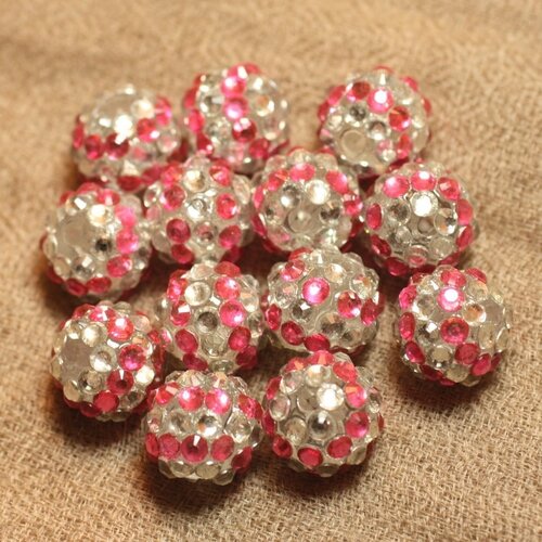 5pc - perles shamballas résine 14x12mm rose et transparent   4558550026545