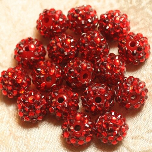 5pc - perles shamballas résine 14x12mm rouge   4558550026507