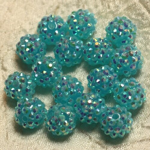 5pc - perles shamballas résine 14x12mm bleu turquoise   4558550026460