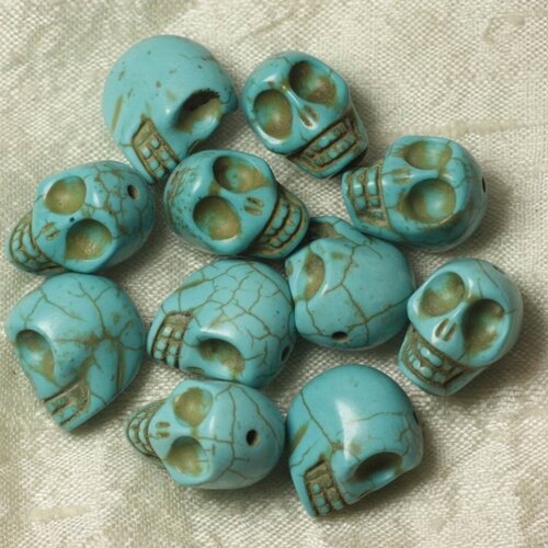 5pc - perles pierre turquoise synthèse cranes tetes de mort 18mm bleu turquoise - 4558550026378