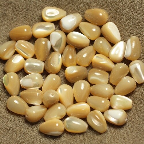 10pc - perles nacre naturelle beige irisée gouttes 9x6mm   4558550026361