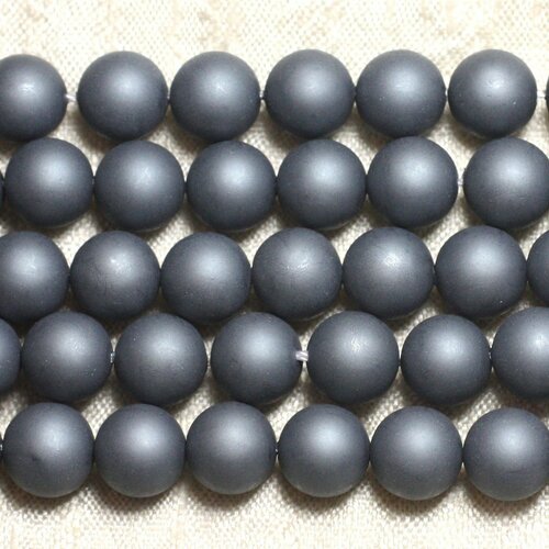 5pc - perles nacre boules 10mm gris anthracite mat givré sablé - 4558550026330