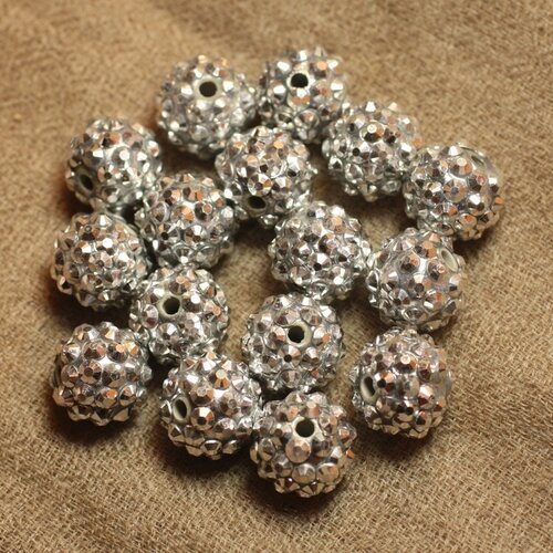 5pc - perles shamballas résine 14x12mm argenté   4558550026316