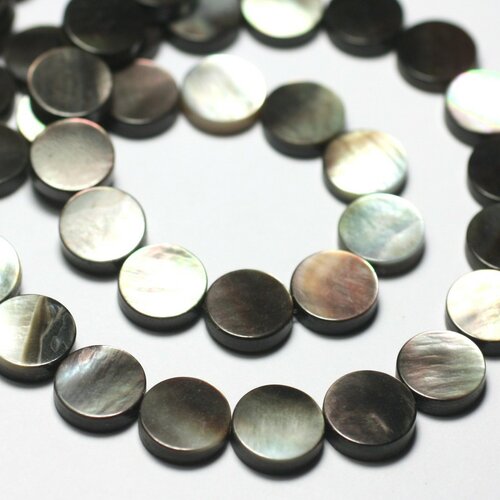 5pc - perles nacre noire naturelle - palets 10mm   4558550026224