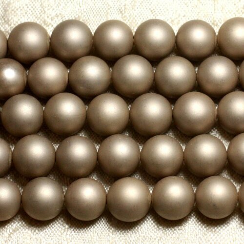 5pc - perles nacre boules 10mm beige or doré mat givré sablé - 4558550026217