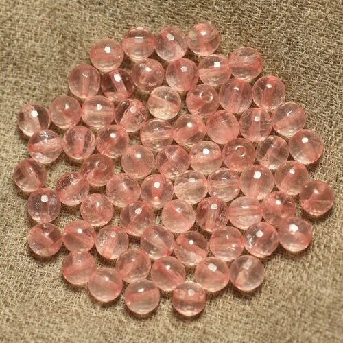 10pc - perles de pierre - quartz rose aa boules facettées 6mm   4558550034762
