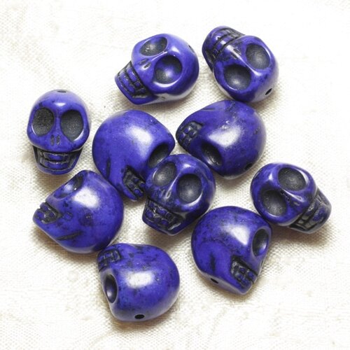 5pc - perles pierre turquoise synthèse cranes tetes de mort 18mm bleu roi nuit - 4558550025760