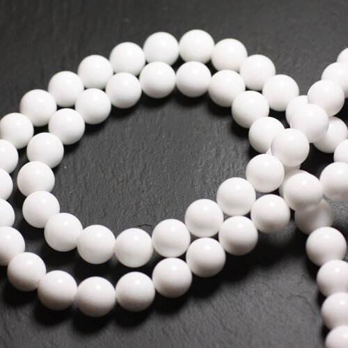 10pc - perles de pierre - jade boules 8mm blanc opaque  4558550014542