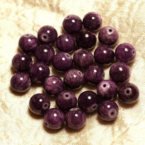 10pc - perles de pierre - jade violet et mauve boules 10mm   4558550025623