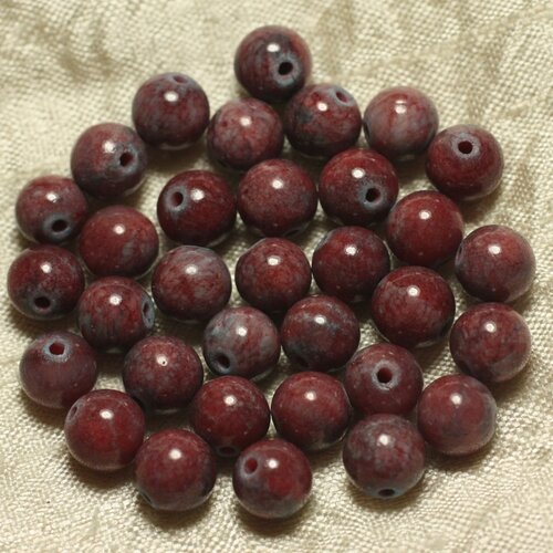 10pc - perles de pierre - jade rouge et grise boules 8mm   4558550025586