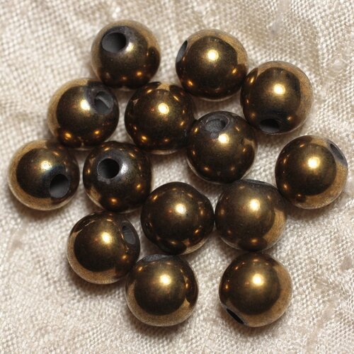 5pc - perles de pierre perçage 2.5mm - hématite dorée 10mm  4558550025418