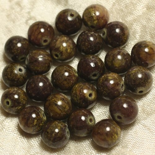 10pc - perles de pierre - jade jaune marron violet boules 10mm   4558550025401