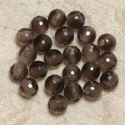 2pc - perles de pierre perçage 2.5mm - quartz fumé facetté 8mm  4558550027580