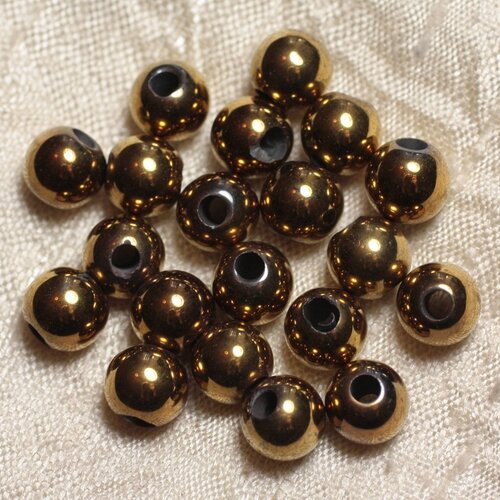 5pc - perles de pierre perçage 2.5mm - hématite dorée 8mm  4558550025142