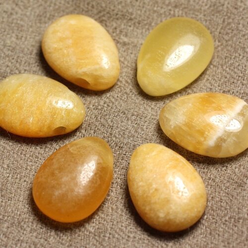 Pendentif pierre semi précieuse - calcite goutte 25mm jaune orange safran - 4558550025081