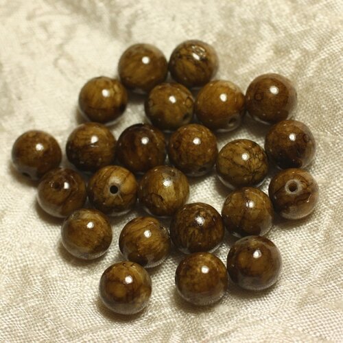 10pc - perles de pierre - jade jaune et marron boules 10mm   4558550025074