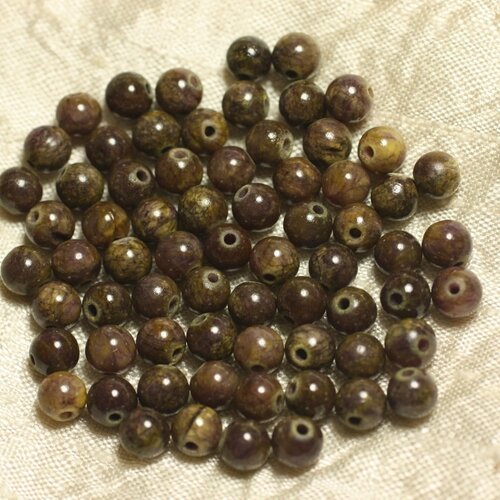 20pc - perles de pierre - jade boules 6mm marron violet prune jaune ocre kaki - 4558550025012