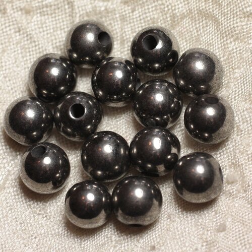 3pc - perles de pierre perçage 2.5mm - hématite rhodium 10mm - 4558550024954