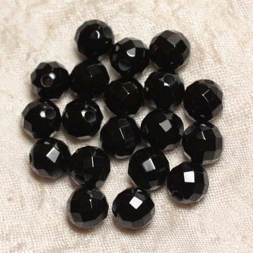 2pc - perles de pierre perçage 2.5mm - onyx facetté 10mm  4558550024756
