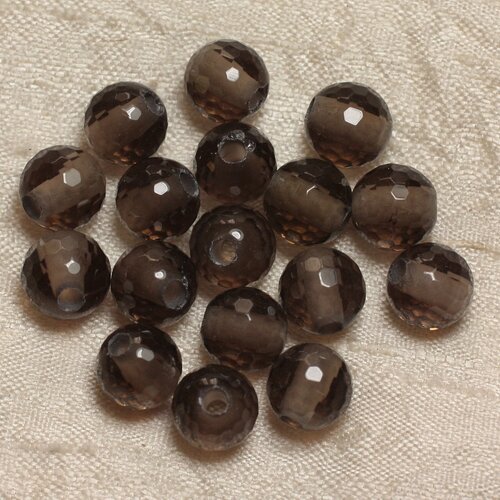 Perle de pierre perçage 2.5mm - quartz fumé facetté 10mm  4558550026484
