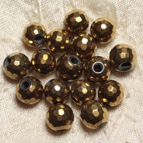 4pc - perles de pierre perçage 2.5mm - hématite dorée facettée 10mm   4558550024732