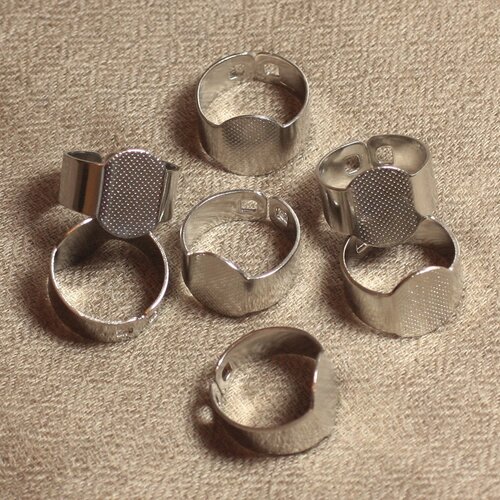 10pc - bagues supports métal argenté rhodium ovales 15x10mm   4558550024664