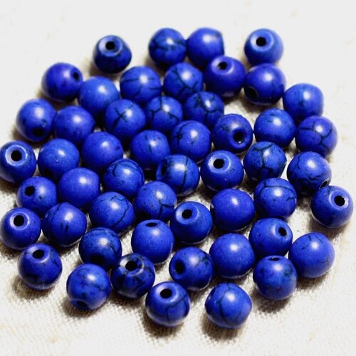 40pc - perles turquoise synthèse boules 6mm bleu nuit  4558550023919