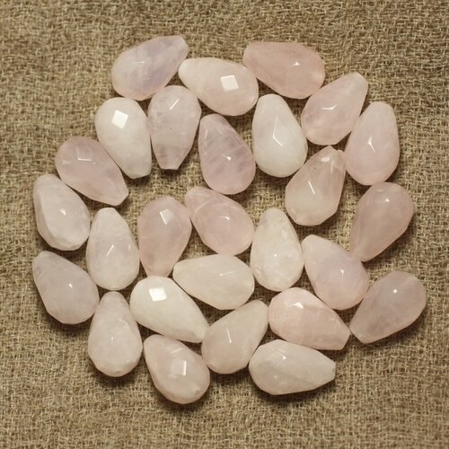 2pc - perles de pierre - quartz rose gouttes facettées 12x8mm   4558550023698