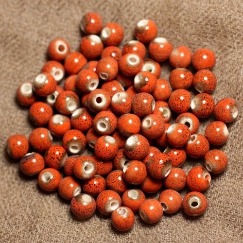 10pc - perles céramique boules 6mm rouge orange   4558550094421