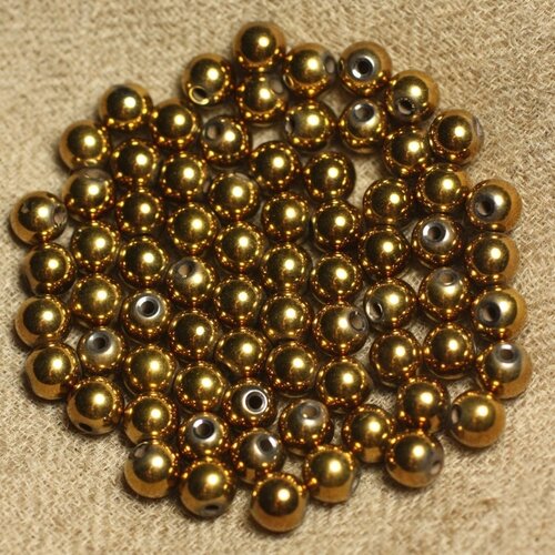10pc - perles pierre - hematite boules 6mm métal or jaune doré - 4558550023445