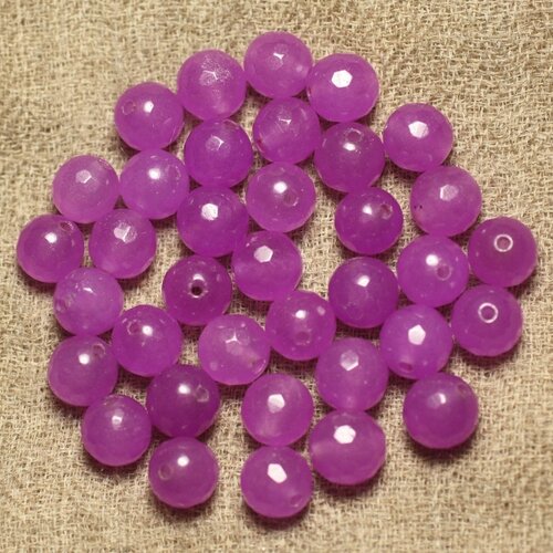 10pc - perles de pierre - jade boules facettée 8mm violet rose fuchsia   4558550023339