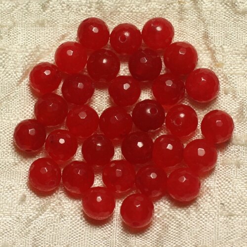 10pc - perles de pierre - jade boules facettées 8mm rouge vif - 4558550023261
