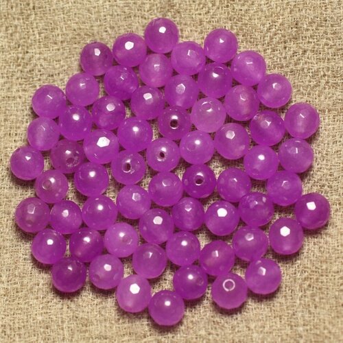 20pc - perles de pierre - jade boules facettées 6mm violet rose -  4558550023247