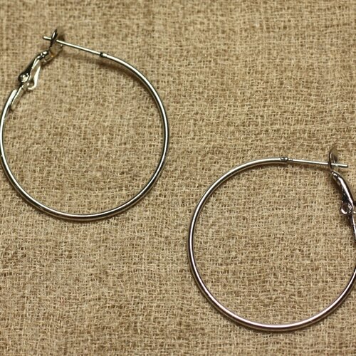 2 paires - boucles oreilles métal argenté rhodium créoles 30mm   4558550023230