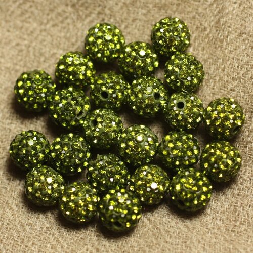 10pc - perle polymère et strass verre 8mm vert olive   4558550023124