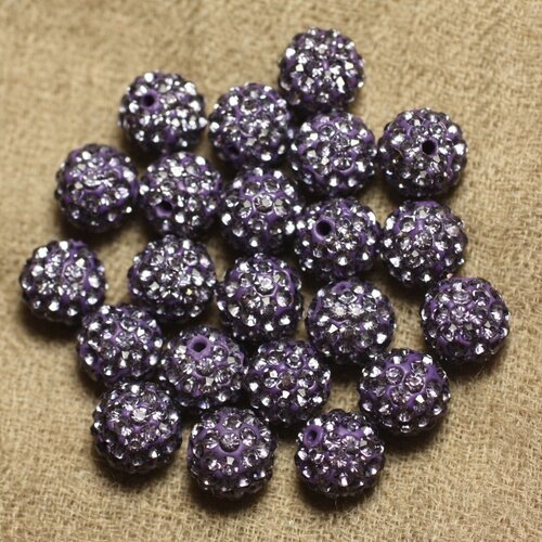8pc - perle polymère et strass verre 10mm violet et mauve   4558550023018