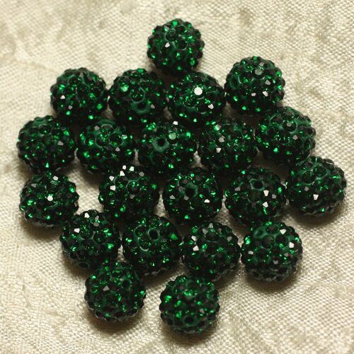 10pc - perle polymère et strass verre 8mm vert   4558550022035
