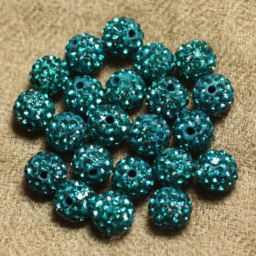 10pc - perle polymère et strass verre 8mm bleu vert   4558550022790