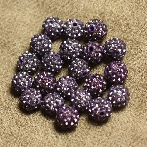 10pc - perle polymère et strass verre 8mm violet et mauve   4558550022721
